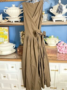 Vintage J. Crew Brown Sleeveless Wrap Maxi Dress with Tie Waist